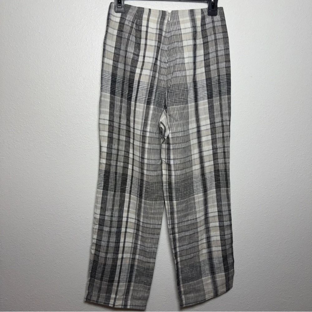 Reformation Linen Plaid Pants Size‎ 2 High Rise Straight Leg Neutral Coastal